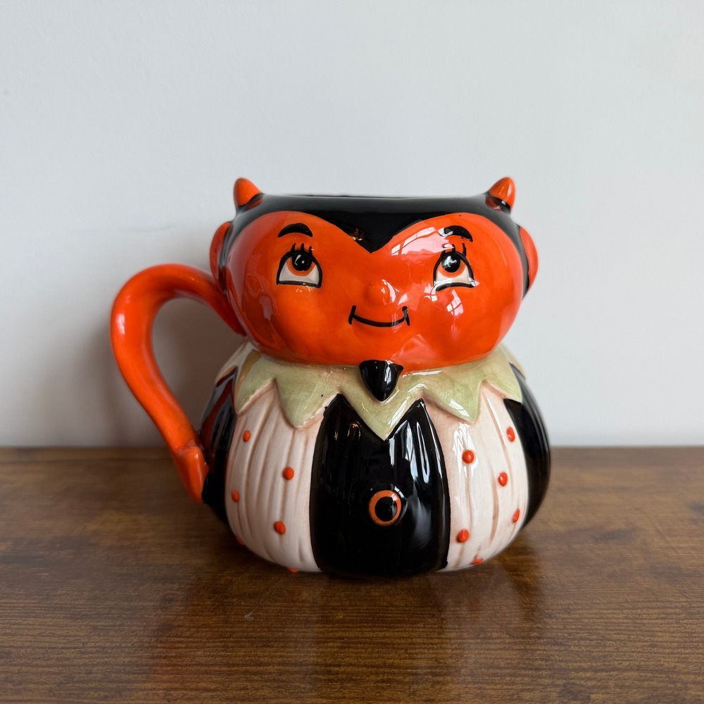 Johanna Parker Ceramic Mug Halloween Devil Boy Orange Black Pumpkin Cup Cute